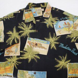 Tommy Bahama Hawaiian Shirt Mens large Silk california postcard malibu ventura